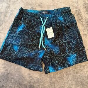 Capelle Miami Men's‎ Swim Trunks Palm Tree Print Drawstring Blue Size L NWT